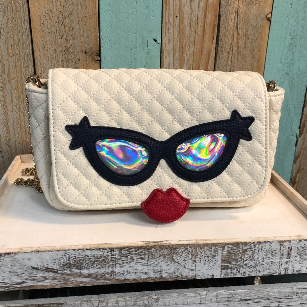 Quilted Cream Bag with Fun Face Design